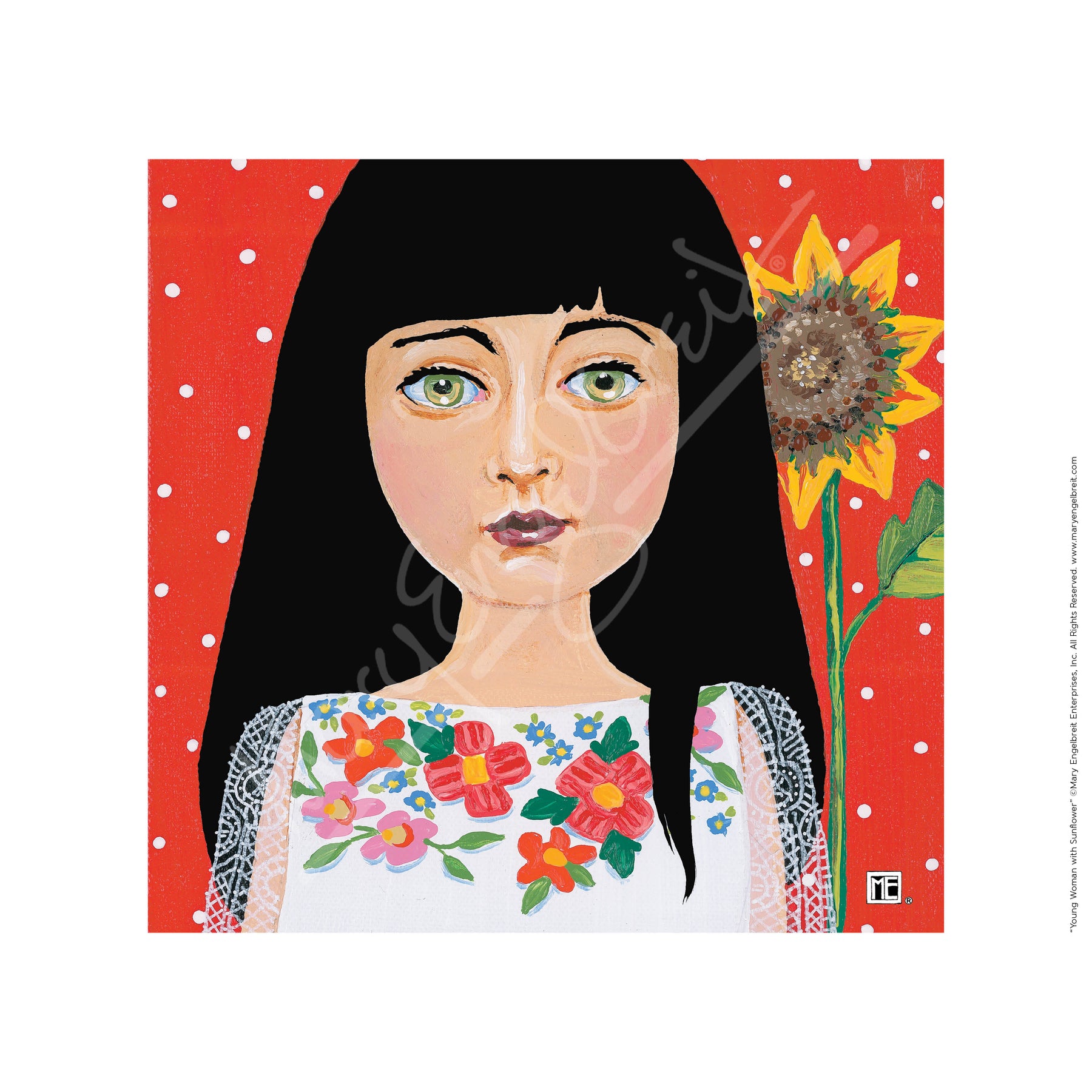 Young Woman with Sunflower Fine Art Print