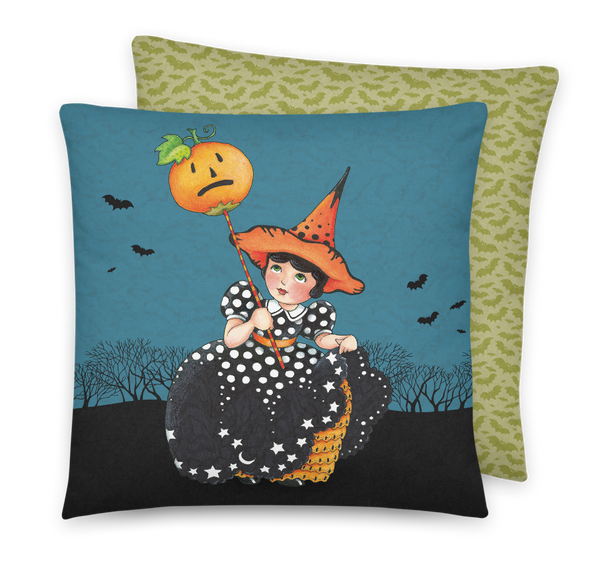 Halloween Eve - a folkartmama original - primitive folk art Throw Pillow