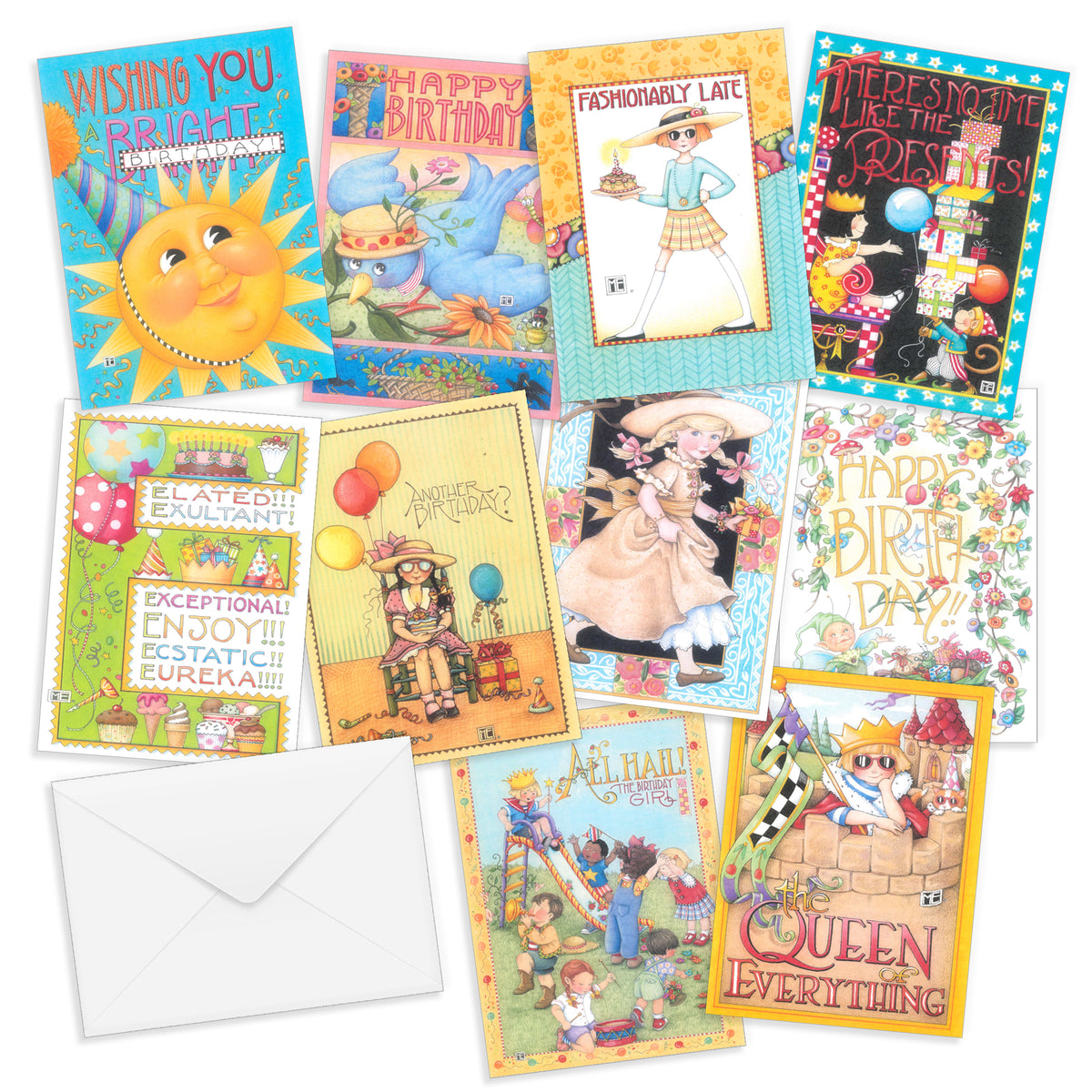 MARY ENGELBREIT PACK OF 12 MINI NOTE CARDS & Env. HAPPINESS MUST