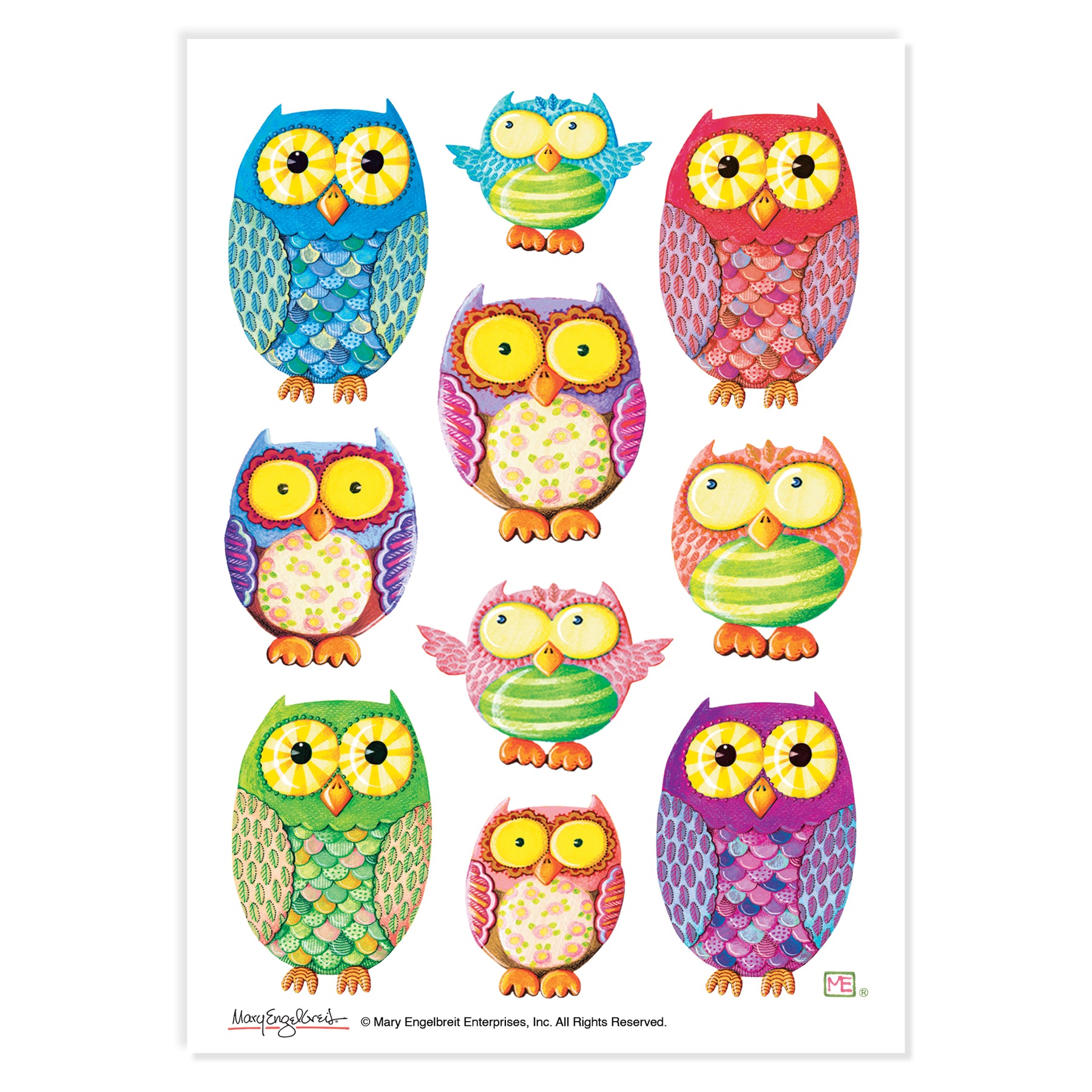 Colorful Owls Sticker Sheet